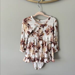 Posh Peanut Cream and Brown Floral Baby Romper 18-24 months EUC